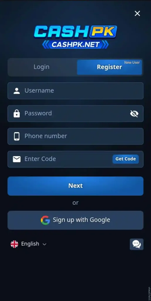 CASHPK Game register and login